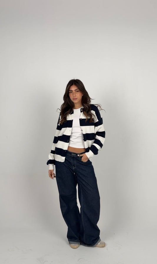 ⁠Navy Striped Cardigan