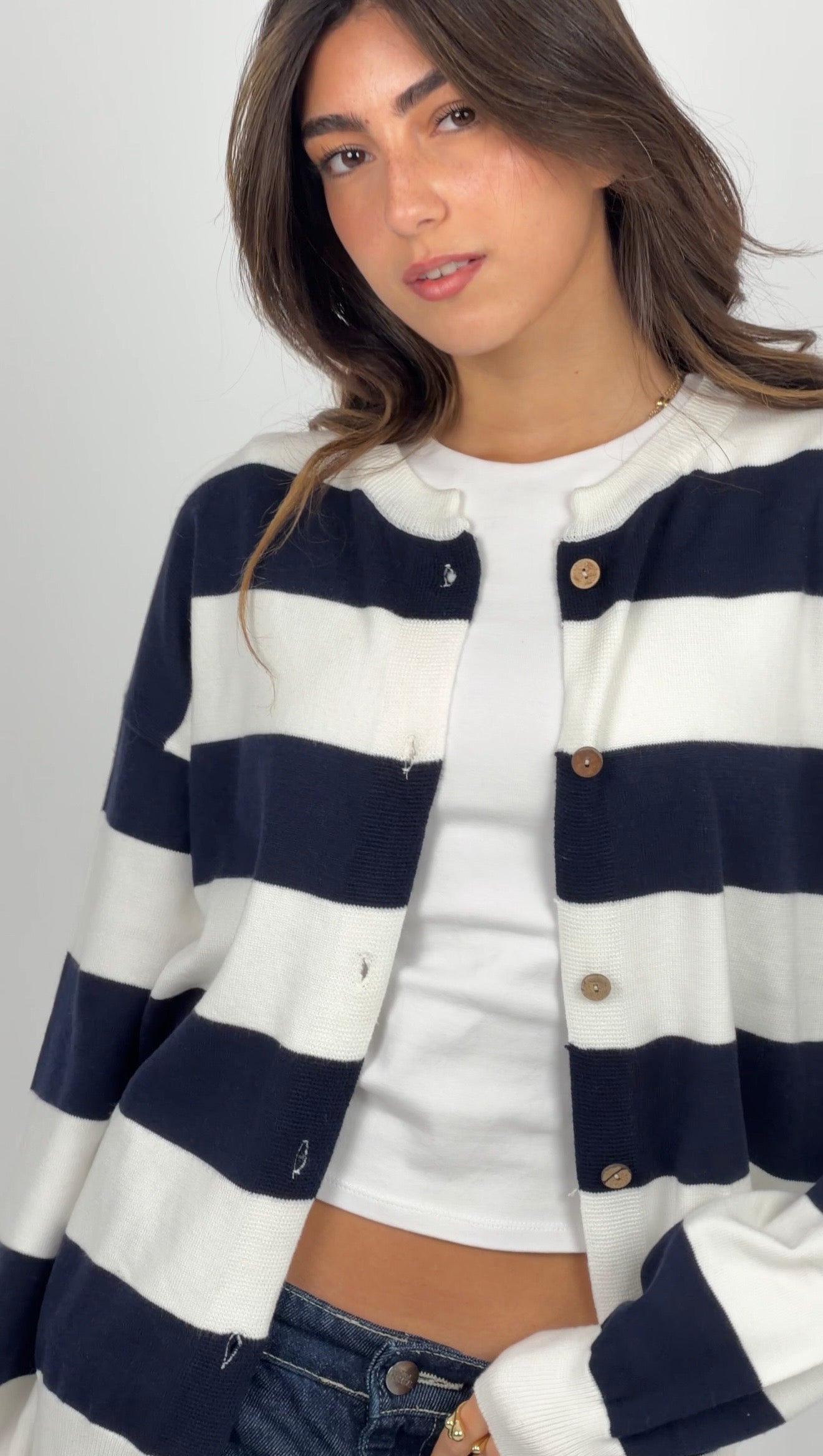 ⁠Navy Striped Cardigan